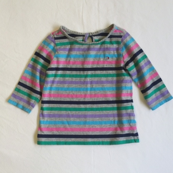 tommy hilfiger colorful stripes long sleeve shirt 12 months baby girl - Picture 1 of 6